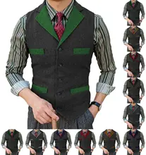 Gilet en laine pour hommes, coupe Slim, rétro, revers, bloc de couleur, Steampunk, chaud