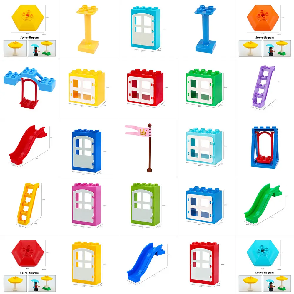 

Kids Fence Sliding Ladder Window Bricks Big Particles Building Blocks Accessory Gift Toys Playmobil Compatible with Legoly Duplo