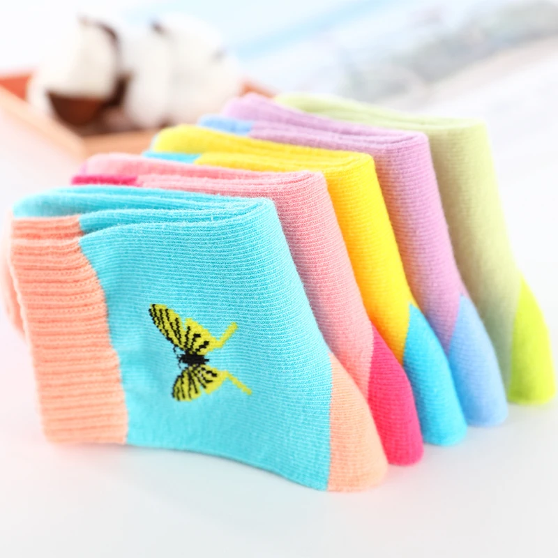 Spring Autumn Girls Socks Butterfly Cotton Candy Colors Socks For Girls 1- 16 Year Kids Socks  5 pairs/lot 6