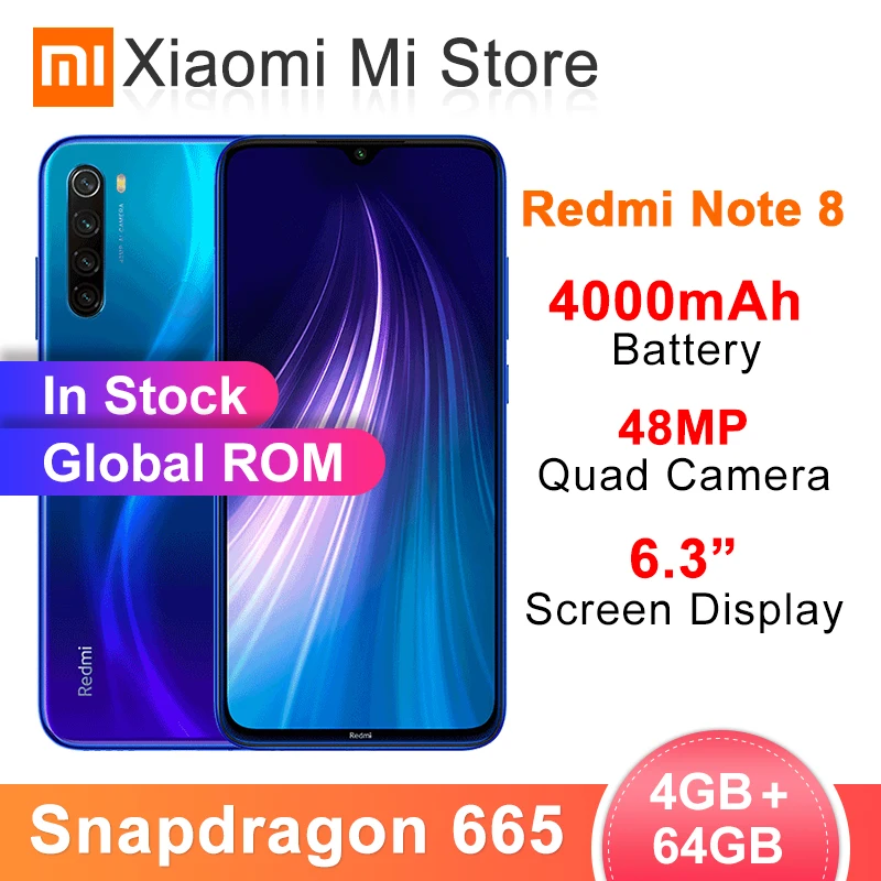Redmi Note 8 смартфон с 5 дюймовым дисплеем восьмиядерным процессором Snapdragon 665 ОЗУ 4 Гб