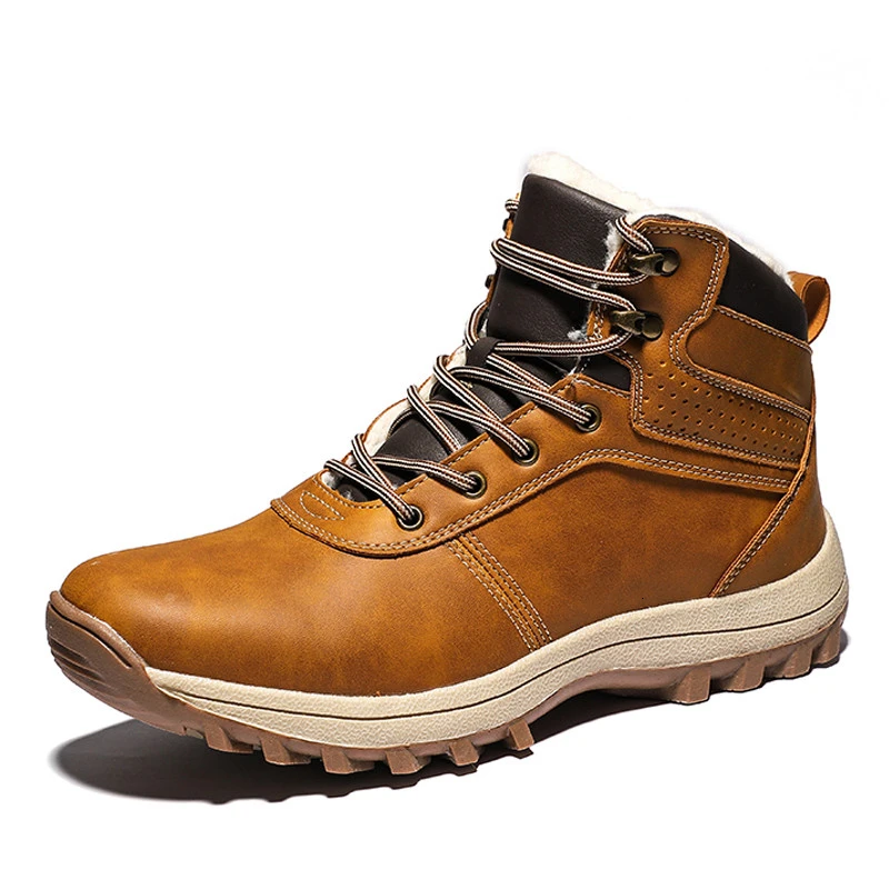 

Whoholl Winter Warm Men Boots Patnet Leather Fur Plus Men Snow Boots Handmade Waterproof Working Ankle Boots High Top Men Shoes