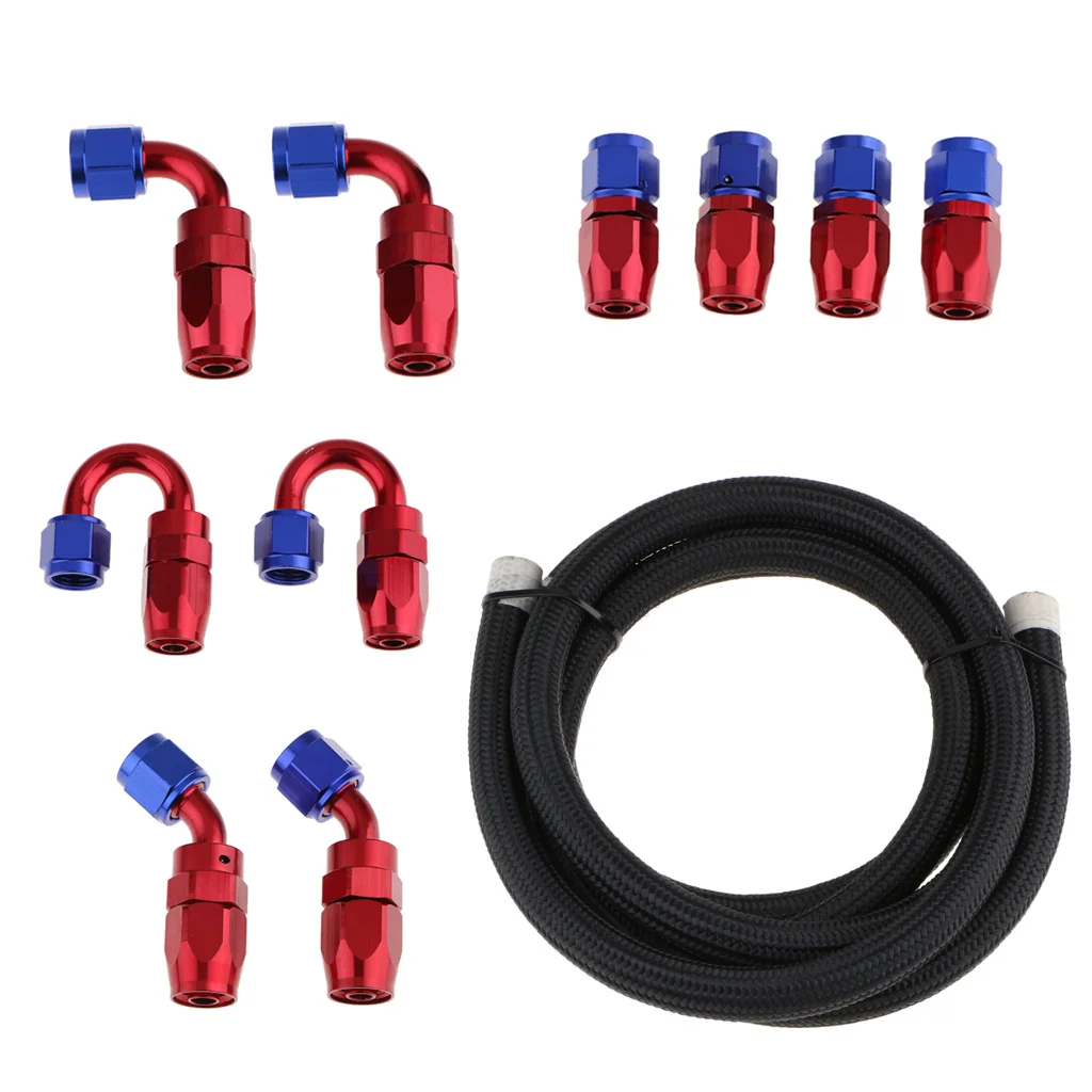10Ft Nylon Braided Fuel Line with AN8 Hose End Aluminum Fittings Kit