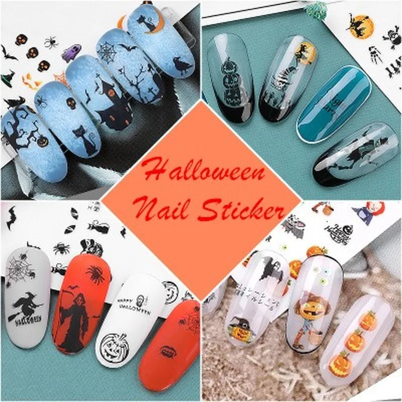 1PC Halloween Nail Sticker Water Self Adhesive Art Tattoo Spider Black Pumpkin Decals for DIY Decor Decorations | Красота и здоровье