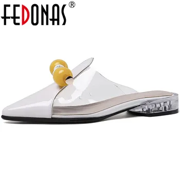 

FEDONAS Sweet Cool Genuine Leather Women Mules Comfortable Low Heels Pumps 2020 Spring Summer Wedding Casual Shoes Woman Heels