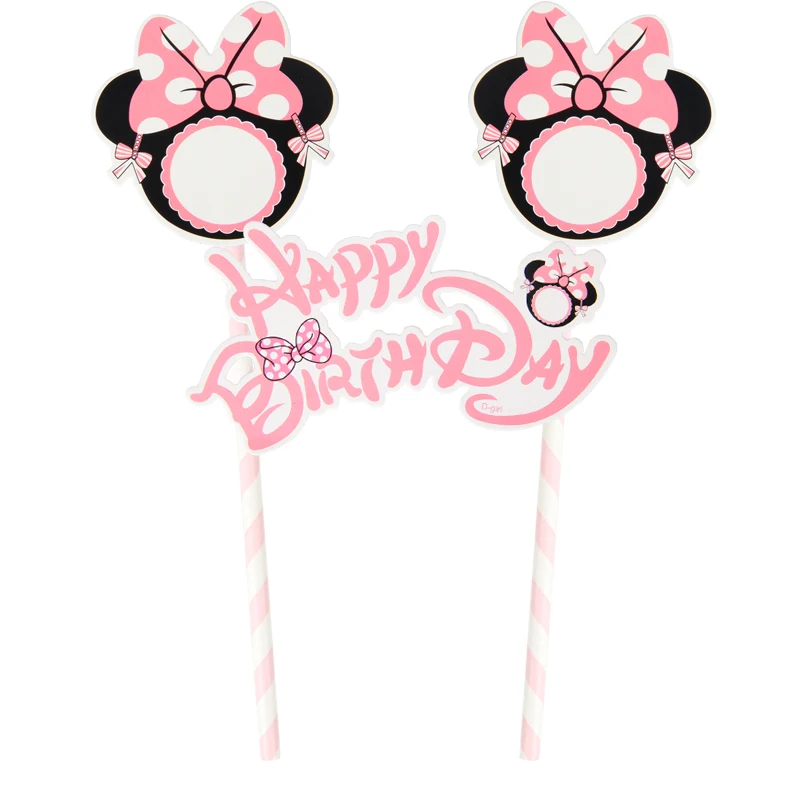 Minnie 1 комплект Микки Маус украшения для кексов мультфильм флажки для торта с бумажной соломинкой для свадьбы День рождения украшения поставки - Цвет: Minnie