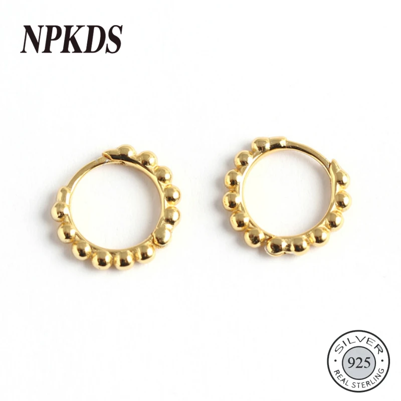 

Sterling 925 Silver Round Bead String Girls Hoop Earrings INS Minimalist Texture Wild 2019 Women's Earrings Silver 925 Jewelry