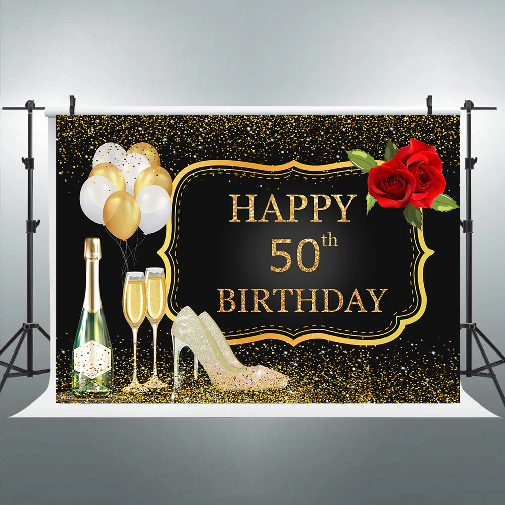 Фоны для 50-го дня рождения с золотыми воздушными шариками и розой Обувь на