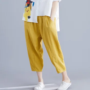 

Casual Pants 2020 Summer Mori Girl Japanese Clothes Solid Loose Plus Size Linen Baggy Harem Pants Women Oversized Trousers