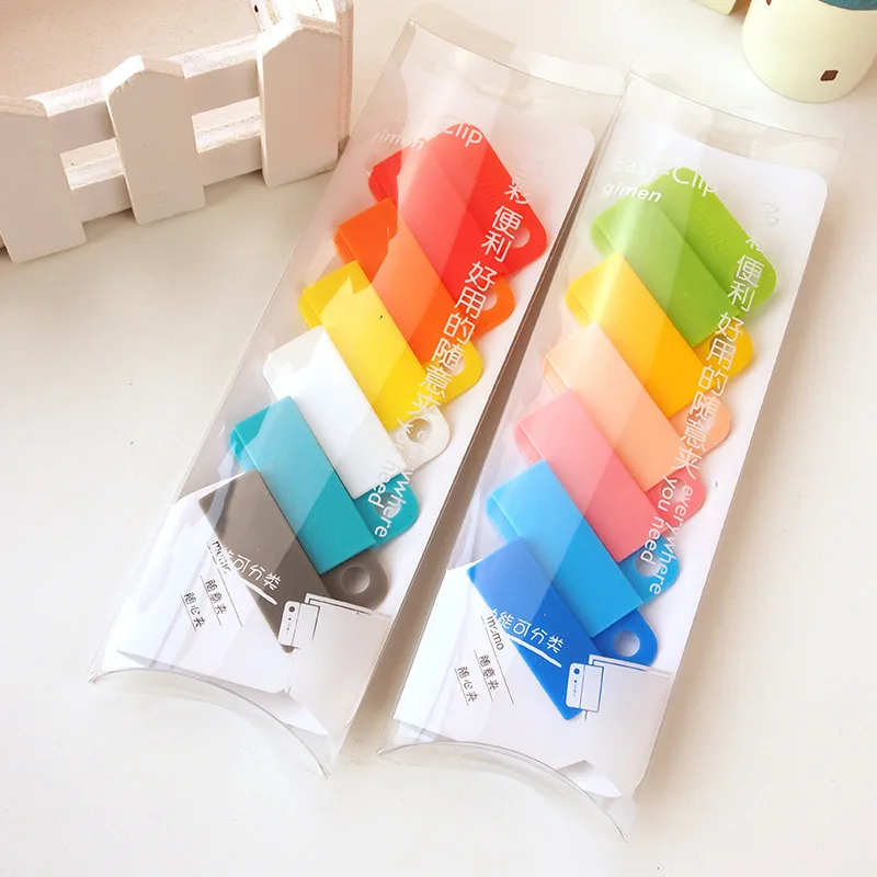 

6pcs Candy Color Free Clip Simple Multi-color Sealing Clip File Classification Folder Magnetic Clips Plastic Paper Clip Lot