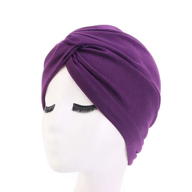 New Muslim Women Pearl Beading Elastic Turban Hat Cancer Cap Head Wrap cotton twist Chemo Cap Beanie Hijab Caps Headwear Purple