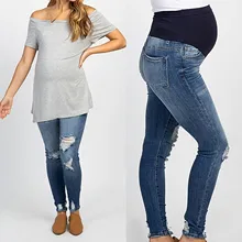 Jeans Trousers Legging-Hole Maternity-Pants Slim Pregnant-Woman Nursing-Prop-Belly Ripped