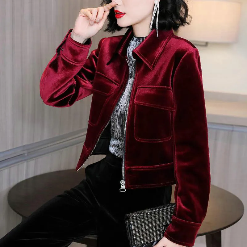Retro Velvet Short Jacket Women Elegant 