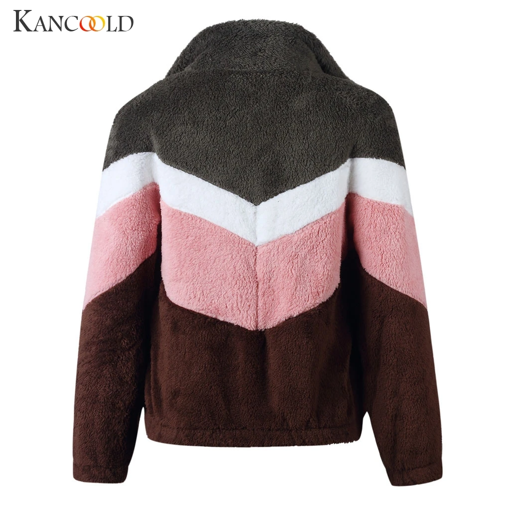 KANCOOLD пальто для женщин Лоскутная молния фланелевая толстовка с длинными