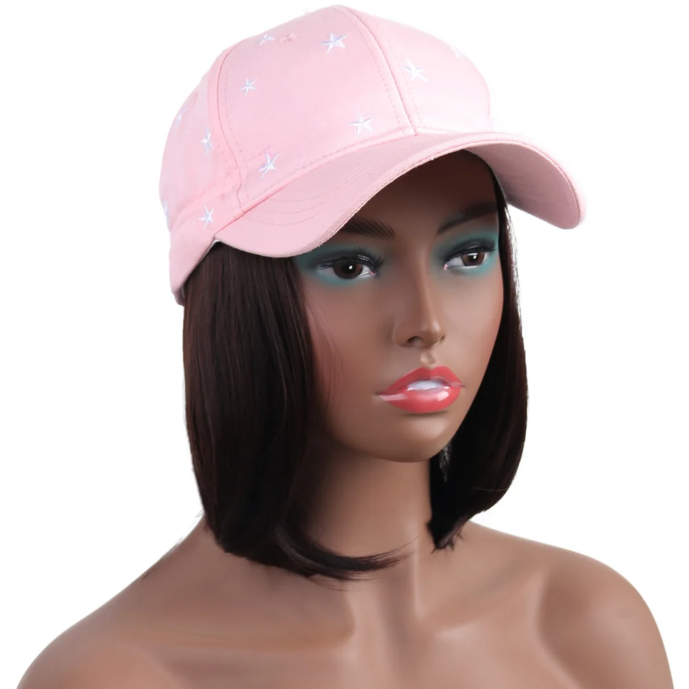 

Short BoB Cap Hair wig Female Daily Cap Hair Wig 8 Inch Adjustable Hip Hop Baseball Cap Hair Wig for Women Dressing/Party