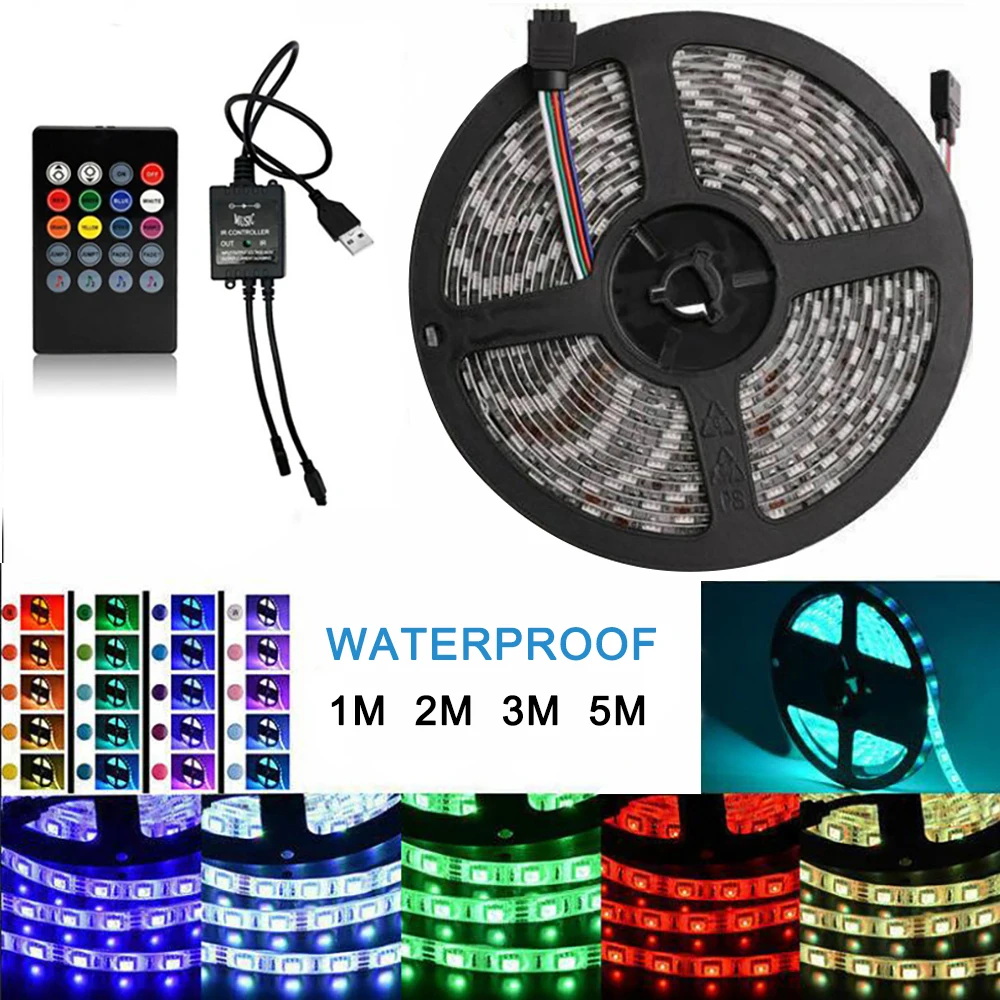 

1/2/3/5M RGB LED Light Strip 5050 SMD Flexible RGB Tape Ribbon DC12V Waterproof USB Led Light Strip Rope for Party Home Decor