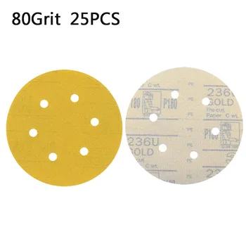 

25pcs Polishing Sandpaper 6inches 6 Hole Car Metal Polisher Sander Paper Hook Loop Dry Sanding Disc