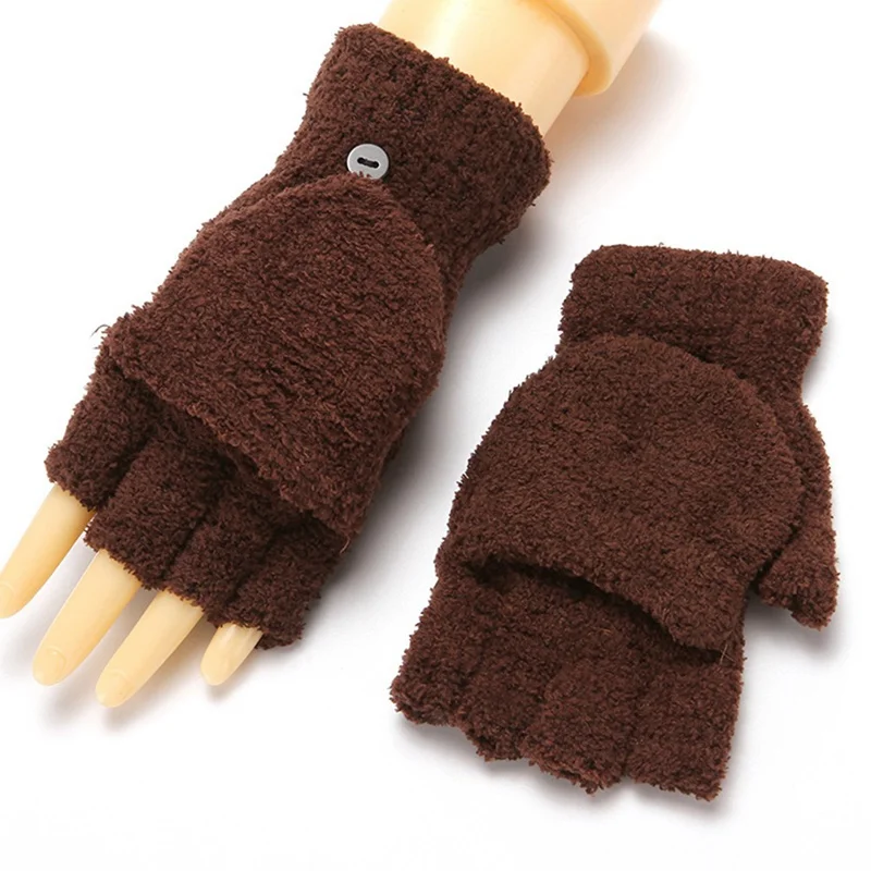 Fingerless Warm Glove Women Plush Winter Warm Half Finger Flip Knitted Mitten Gloves