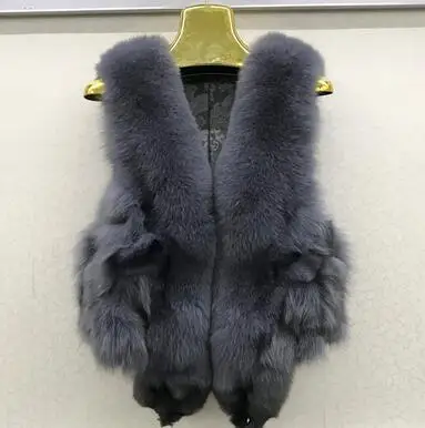 Лидер продаж Для женщин натуральный Лисий меховой жилет натуральный мех из мягкого меха лисы куртка без рукавов высокого качества теплые натуральным лисьим мехом меховой жилет - Цвет: blue grey