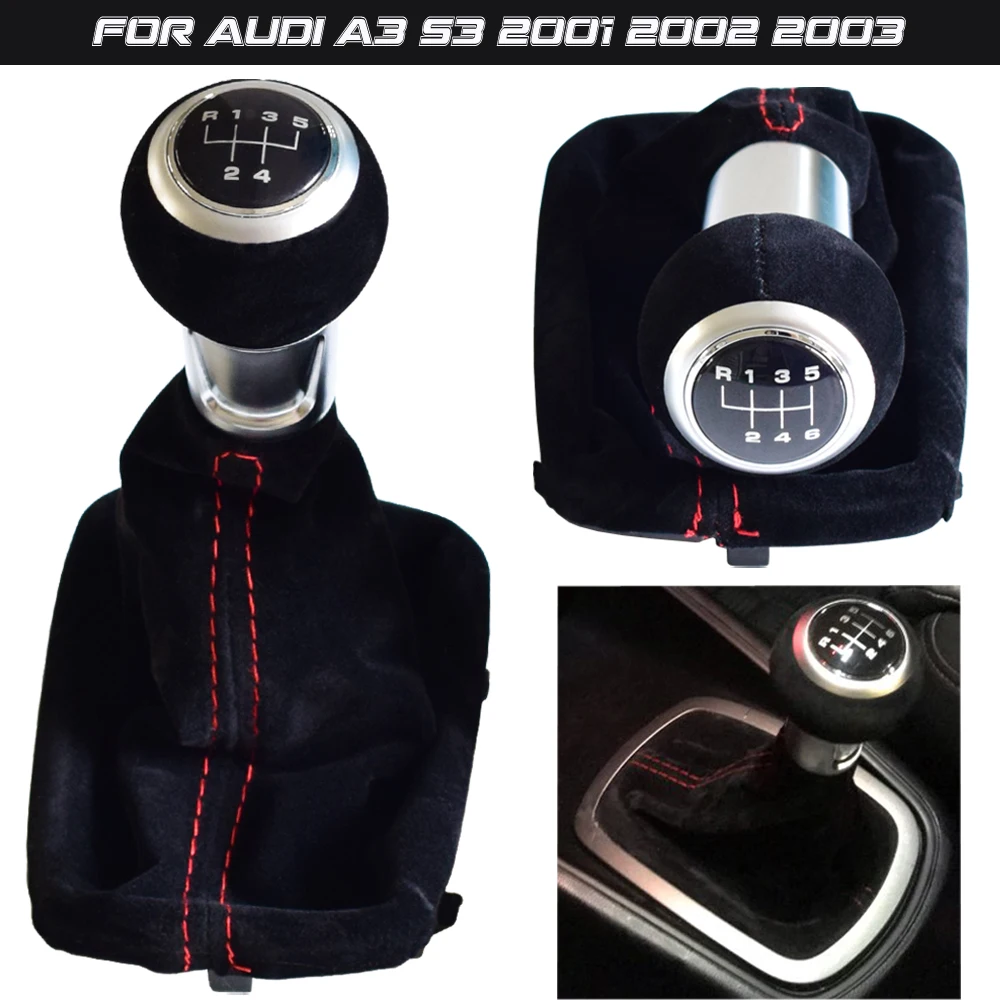 В комплекте для Audi A3 S3 2001 2002 2003, автомобильный Стайлинг, черный, красный, 5/6, уровень скорости, замша, кожа, ручка переключения передач, крышка багажника, гетры