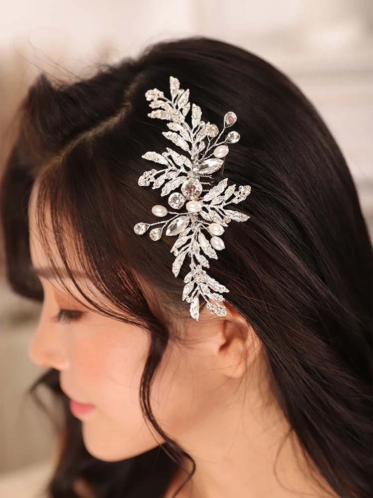 Peigne à cheveux de luxe pour femmes, Vintage, argent, or, feuilles,  strass, élégant, serre-tête de mariée, bijoux, accessoires de mariage -  AliExpress