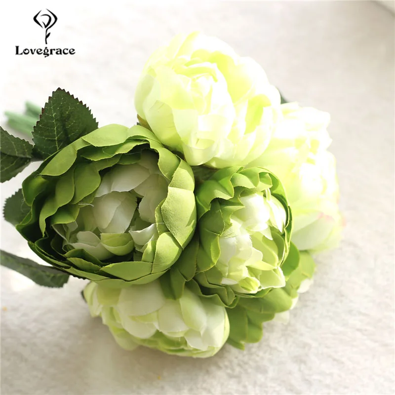green Lovegrace Свадебный букет невесты искусственный шёлковый Пион цветок DIY украшения для дома вечерние настольные украшения свадебные принадлежности - Цвет: green