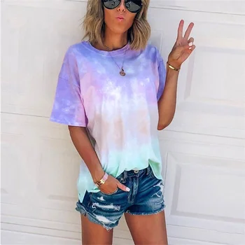 

Summer New Tie-dye Short Sleeve Gradient Printed Loose T-shirt Women's Tops