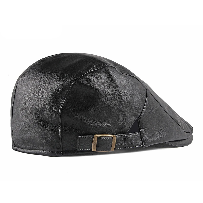 PU Leather Beret Hat For Men Imitation leather Herringbone Berets  Flat Peaked Forward Cap Women Solid Black Red Newsboy Hats