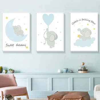 

Decor hogar Nordic Poster Blue Elephant Star Canvas Painting Nursery Wall Art Boy Room Decoration Alphabet Kids Bedroom No Frame