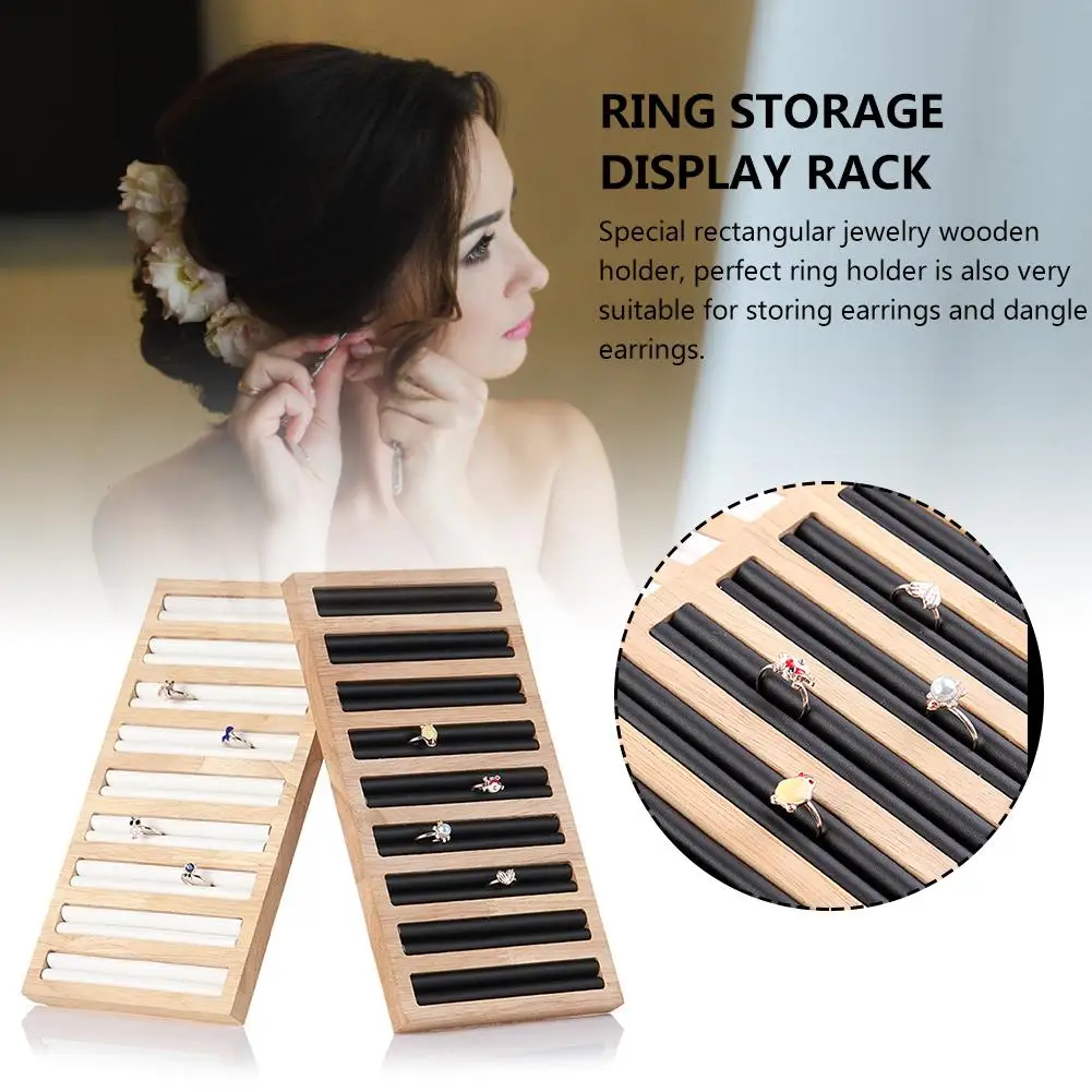 

Natural Bamboo Wood Square Earrings Stud Display Tray 9 Rows Leather Lining Ring Jewelry Storage Rack Holder Showcase Organizer