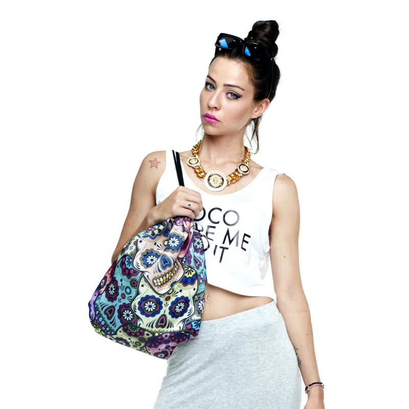 Комплект карманной веревки сумка 3-D цифровой печати мексиканский Череп Комплект карман для рюкзак с завязкой женские сумки женская сумка