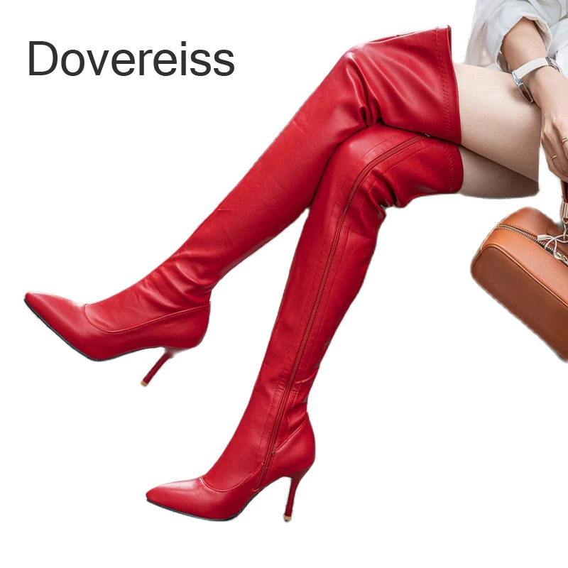 

Winter For Woman New Fashion Pointed Toe Shoes Sexy Red White Party Shoes Stilettos Heels Over The Knee High Boots Zipper 37-47