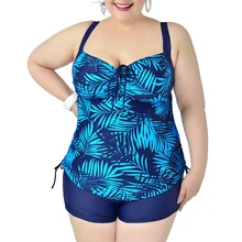 Women Padded Bikini Tankini Swimwear Push-Up Swimsuit Sky Blue Plus Size 4XL
