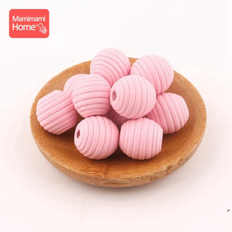 pink Mamihome 18mm 50pc Wooden Beads Baby Teether Threaded Beads Wooden Blank DIY For Nursing Bracelets Gifts Children'S Goods Toys - Цвет: pink