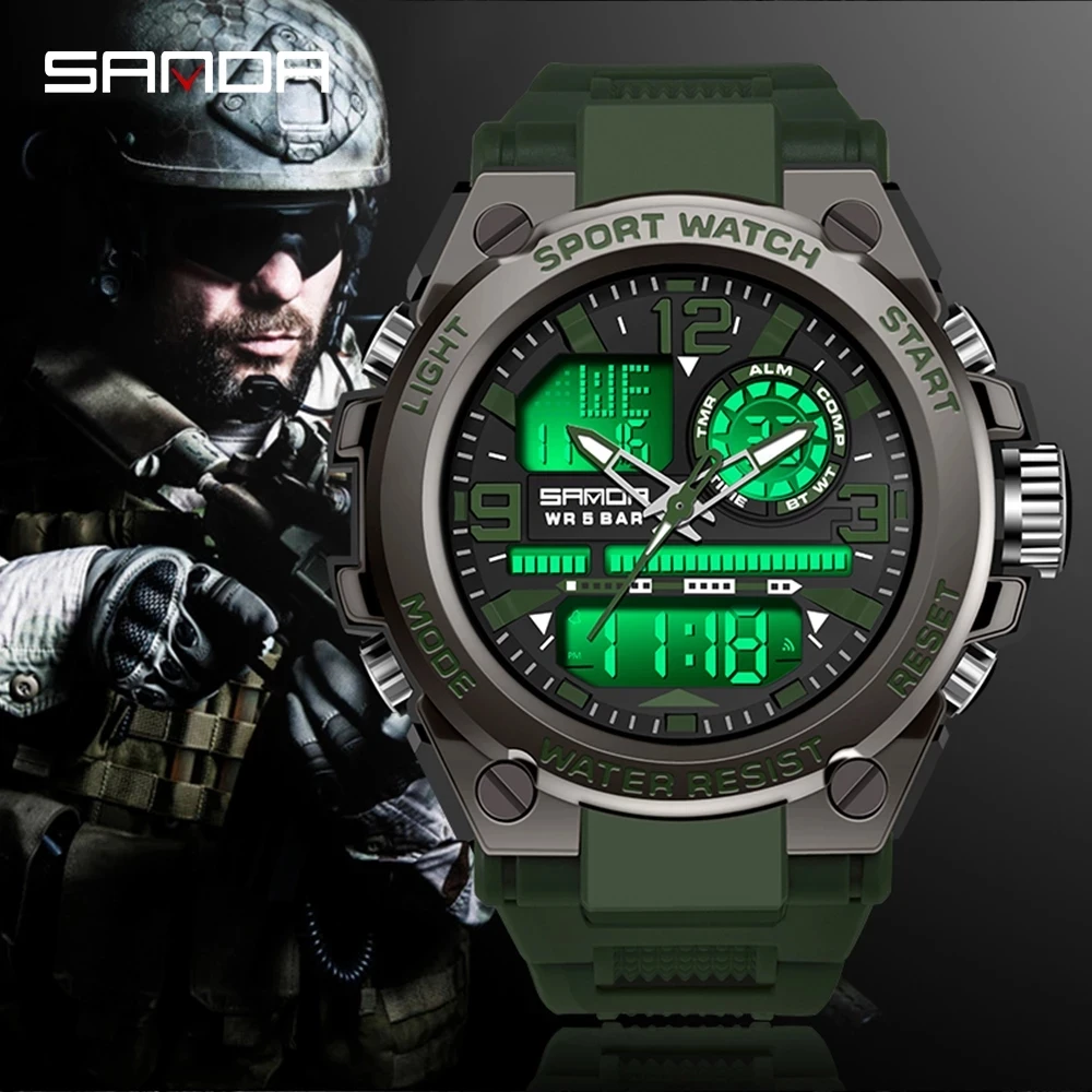 SANDA 2022 Top Brand Men's Watches 5ATM Waterproof Sport Military Wristwatch Quartz Watch for Men Clock Relogio Masculino 6024