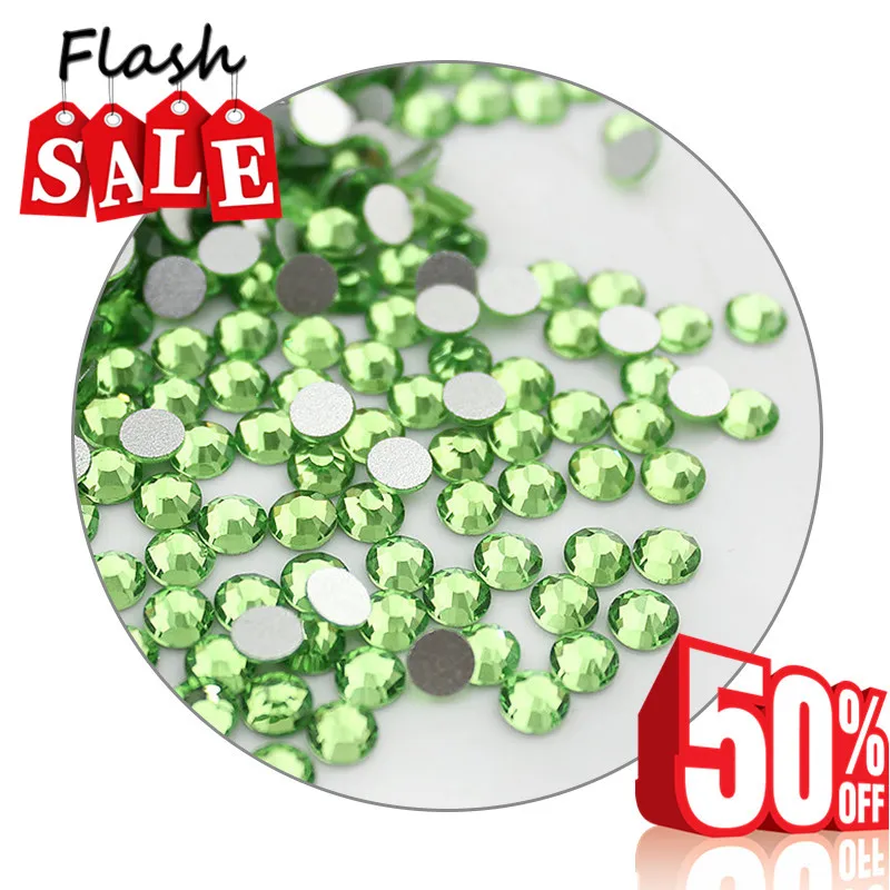 

Nail Art Super SS3-SS6 Light green 3D color Non HotFix flat back Top-level glass crystal 3D Nail Art Rhinestones diy Decoration
