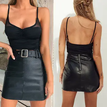 

Womens High Waist Pencil Skirt Bodycon Slim PU Leather Mini Dress Skirts Bandage Sexy Partywear Clubwear Dress