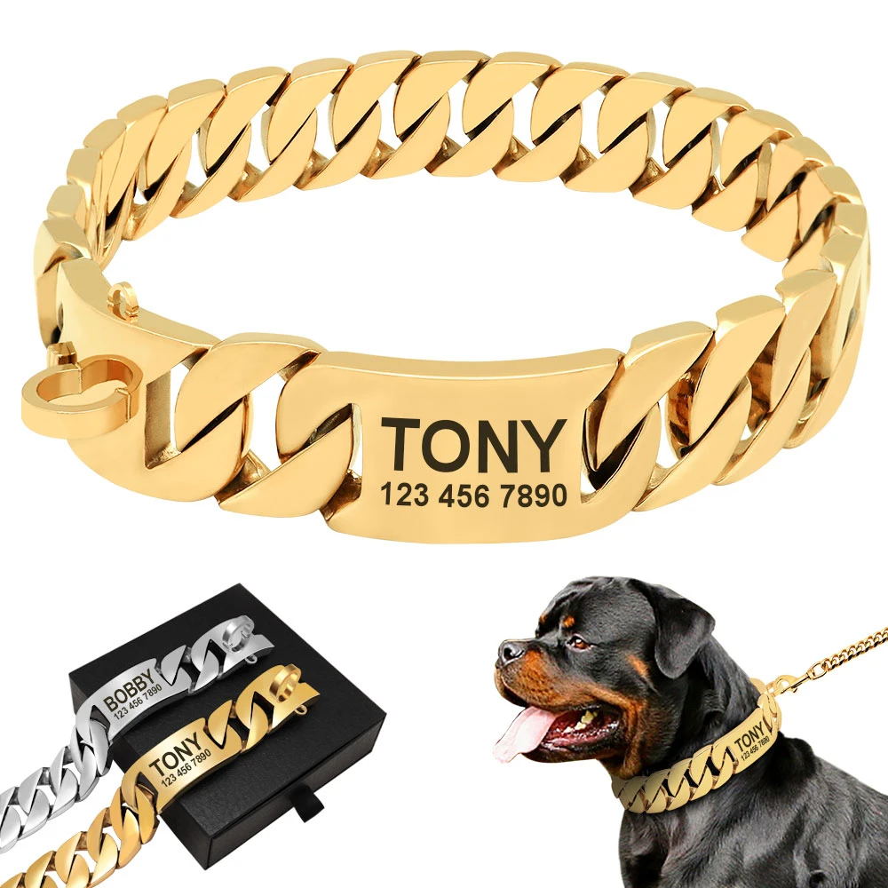 Personalizado para Collar para con de acero inoxidable personalizado Collar de mediano grande perros Bulldog francés Pitbully fuerte collares|Collares| - AliExpress
