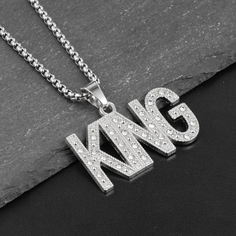 Ожерелье из кристаллического сплава с кулоном KING для мужчин серебряного цвета, подвески в форме King, ожерелье s Iced Out, кубинская цепочка, хип-хоп