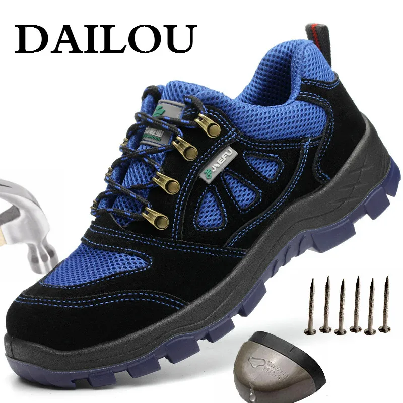 DAILOU Men Safety Steel Toe Shoes Air Mesh New Design Anti-smashing Protective Comfort Working Construction Shoes Free Shipping afbeelding
