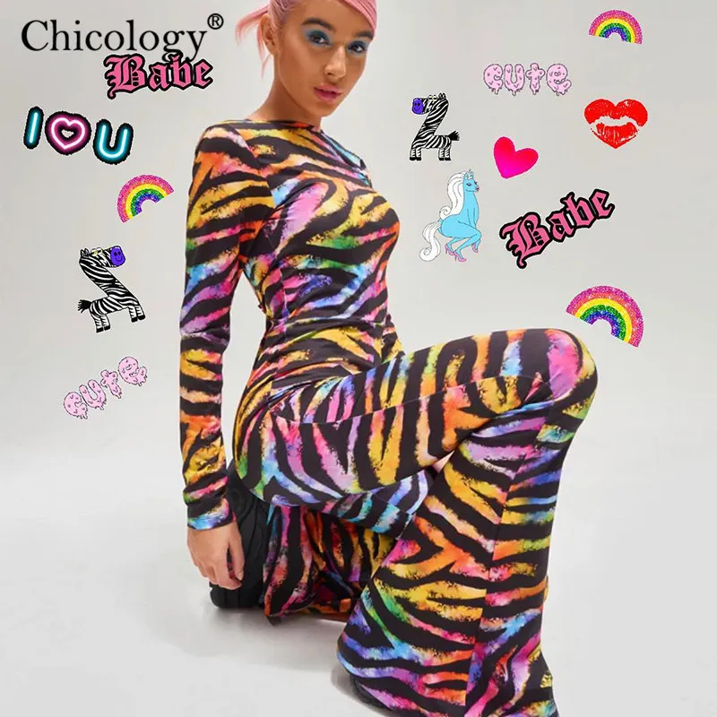 

HAWTHAW rainbow zebra print backless flare long pants jumpsuit 2019 summer women party sexy club streetwear female clothing