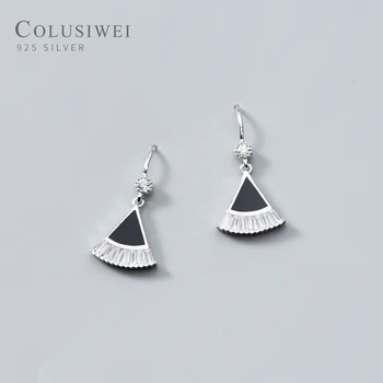 

Colusiwei Black Enamel Drop Earrings for Women Luxury Clear CZ 925 Sterling Silver Metal Hook Earrings Korean Fashion Jewelry