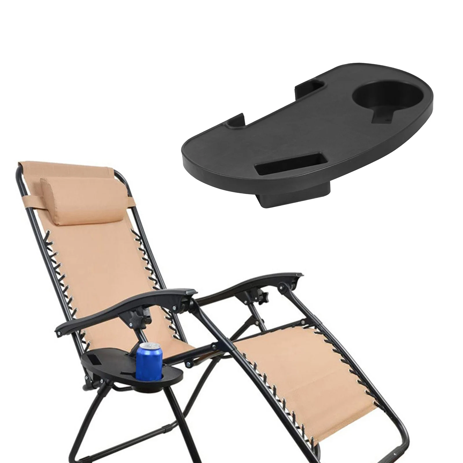 Chair Cup Holder Snack Tray for Leisure Chair Sun Lounger Camping Side Clip Table with Mobile Phone Slot