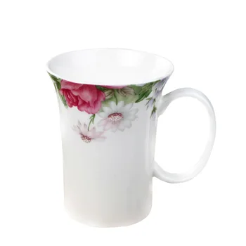 

Bone China Mug Office Water Cup Printed Floral Tea Cup Creative Simple Coffee Cup Large Capacity Home Round Cup With Handle