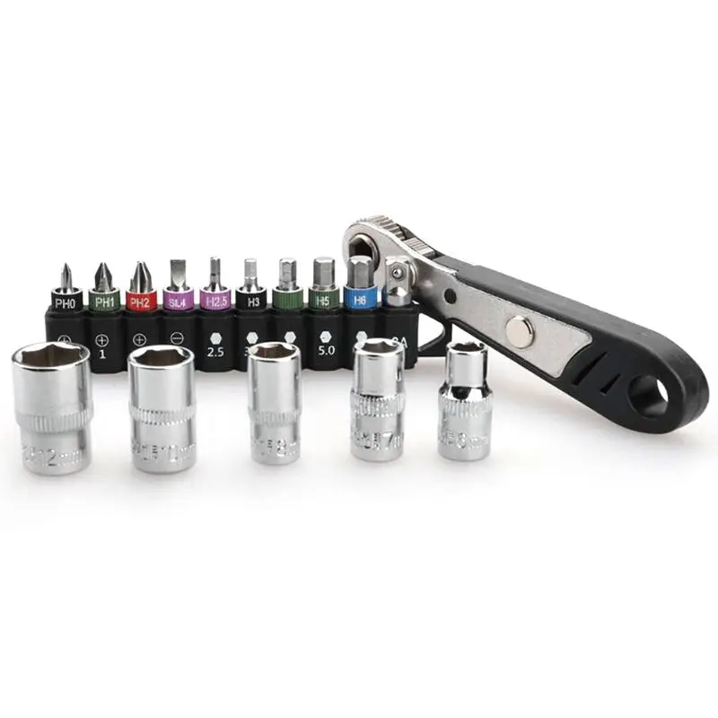 

GTBL 16Pc Mini Ratchet Sleeve Wrench Set Colorful Phillips Hex Bits Hex Key Wrench Socket Nut Driver Multi-Purpose Combination T