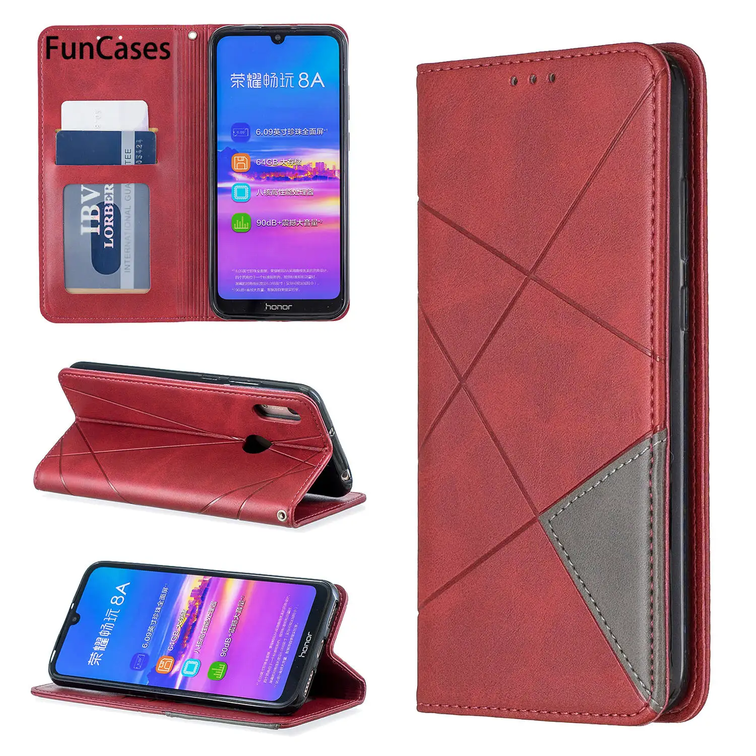 Y6 2019 Book Flip Wallet Case For capinha Huawei Honor 8A Coque Clear Cases sFor Para estojo Estuche | Мобильные телефоны и