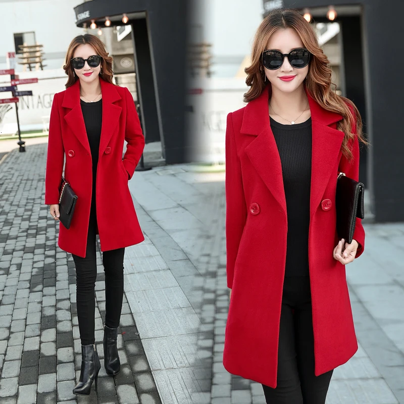 Зимнее пальто для женщин, корейское шерстяное пальто для женщин, женские зимние синие красные пальто, куртка, женская верхняя одежда, Женская Осенняя зимняя одежда - Цвет: Red