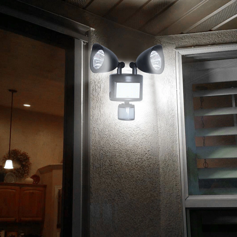 Sensor de Movimento Indução para Jardim Ip65 à Prova Luz de Segurança Solar Leds Dupla Cabeça Spotlight Dwaterproof Água Lâmpada Caminho Garagem Luz 48 8 Cheap Lâmpadas solares