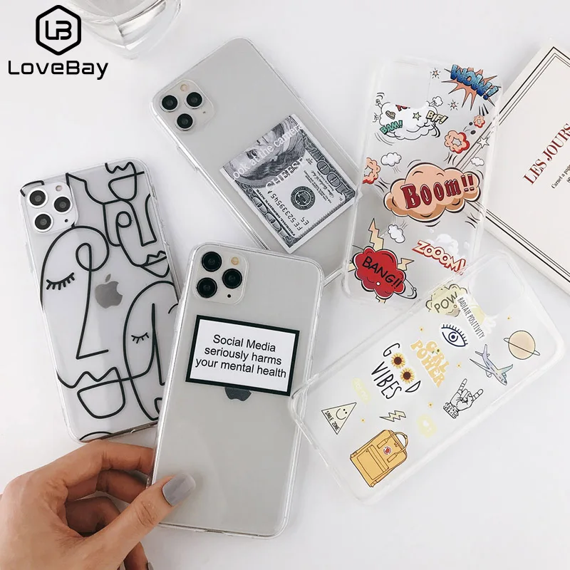 

Lovebay Abstract Clear Cartoon Phone Case For iPhone 11 Pro Max X XR Xs Max 6 6S 7 8 Plus Soft TPU Fashion Cover For iPhone 11