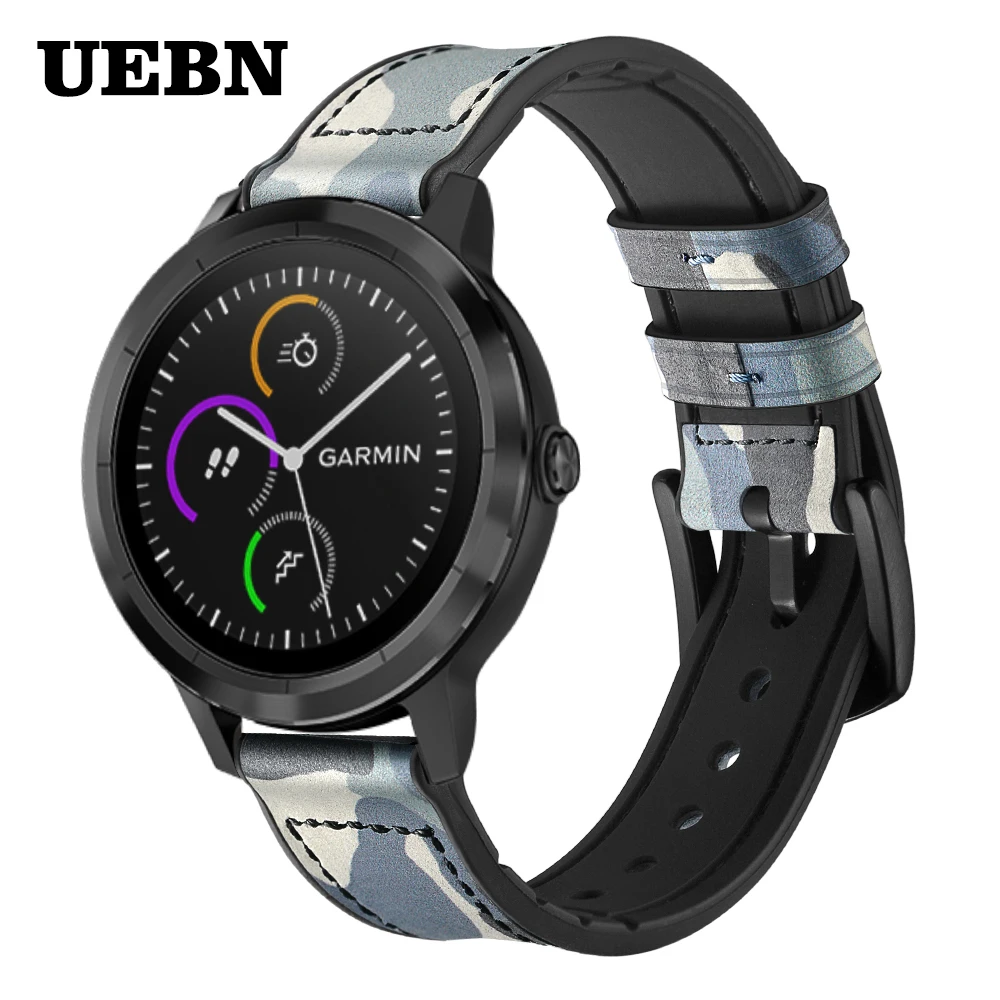 

UEBN 20mm leather+silicone band for Garmin Vivoactive 3 HR Venu strap for Garmin Move/Forerunner 245 265 Music bands