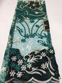 

African green lace wedding dress, luxurious lace fabric 5Yard, African wedding lace fabric high quality velvet net lace ZX3361